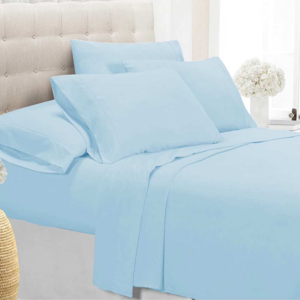 Bamboo Sheets 6 piece set Queen Light Blue